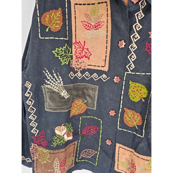Tantrums Multicolored Floral Embroidered Sequin Vintage Denim Jacket Size M - Picture 2 of 5